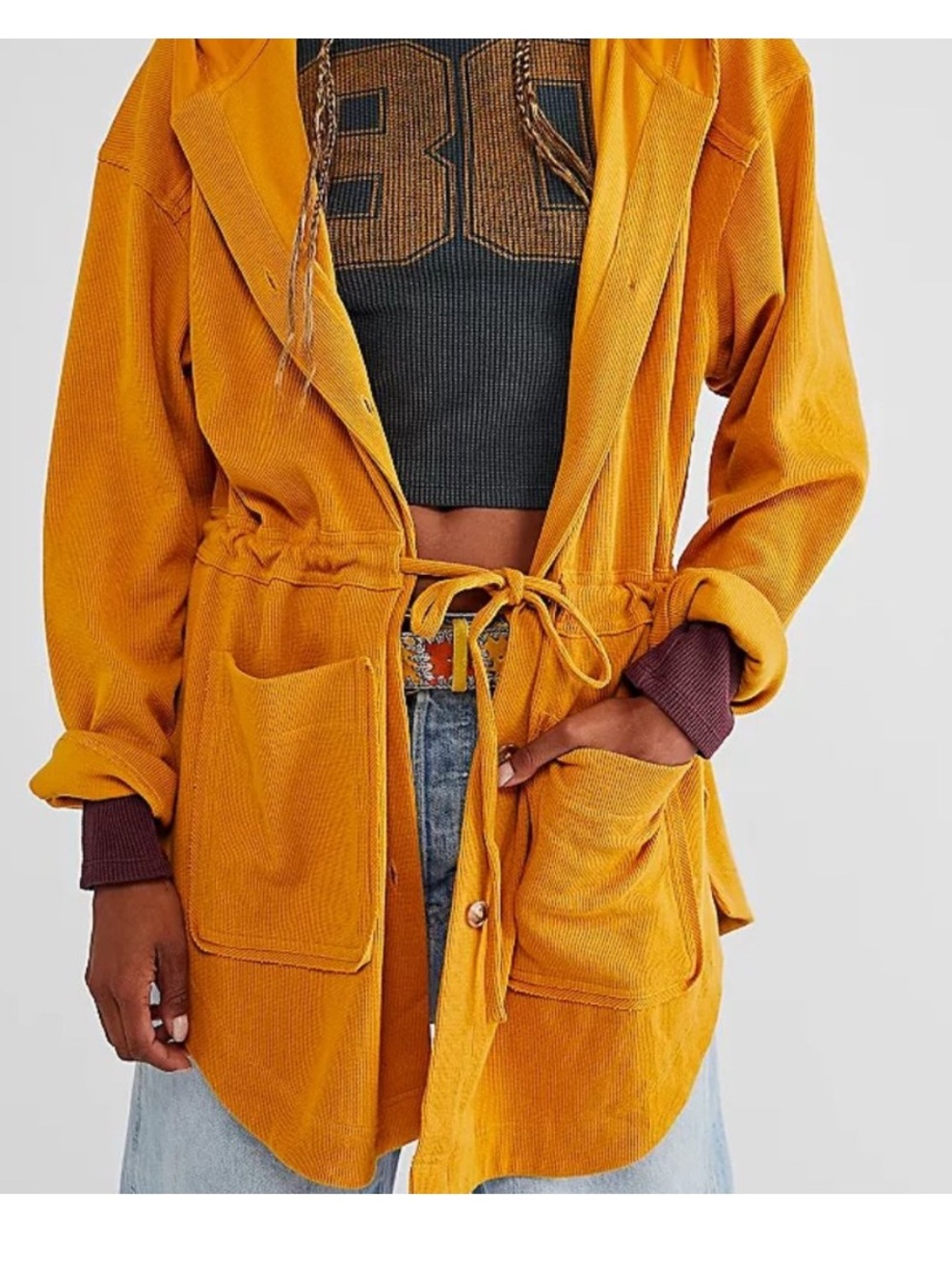 Free People Rikki Cardigan Gold Orange Hooded Button-Down Sweatshirt Small